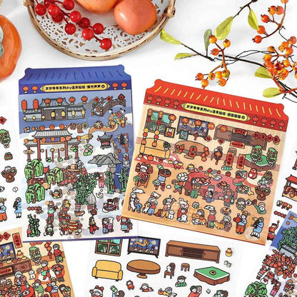 Chinese New Year Stickers Scene – 2 Themes: New Year's Eve Dinner | Temple Fair - SNSEASY