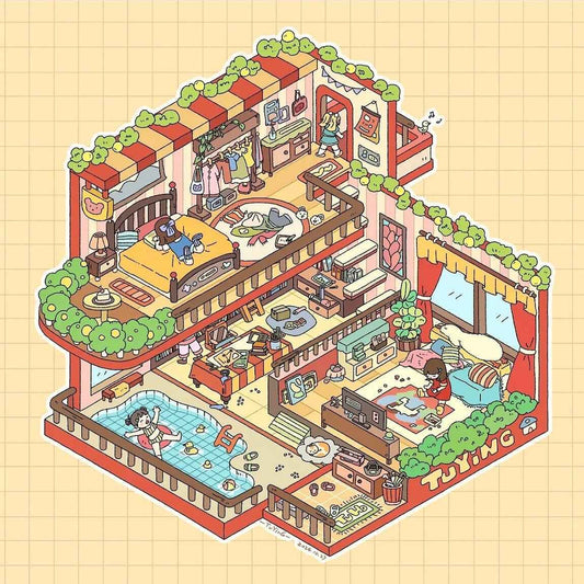 Dreamy Fairy Tale World Corner – 3D Sticker Scenes - 6 Theme Sets: Panda Villa | Birthday Party | Winter Warm Home | Cute Girl's Home | Cute Girl's Cottage | Cute Girl's Fruit Shop - SNSEASY
