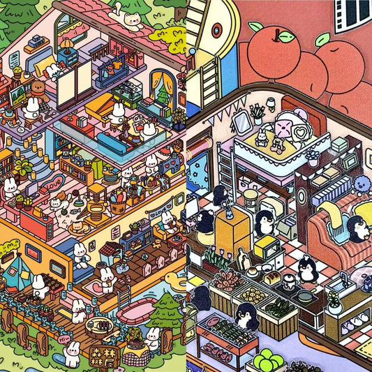 3-Story Grand Buildings 4.0 – Dream Home 3D Room Stickers Scene 2 Themes: Bunny Forest Treehouse | Penguin Can-Do Apartment