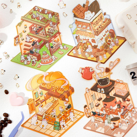 Cute Bunny 2.0 Shop Simulation – 3D Isometric Room Stickers Scene 4 Themes: Coffee Shop | Chocolate House | Cake Shop | Bread Shop
