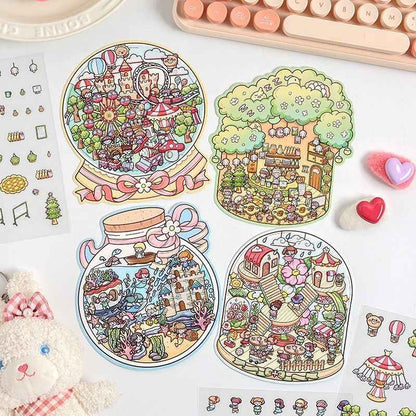 Mystical Bottle World – 3D Isometric Room Stickers Scene 4 Themes: Underwater Castle | Treehouse | Crystal Amusement Park | Green House - SNSEASY