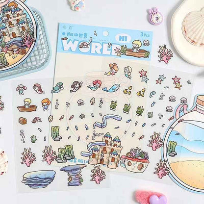 Mystical Bottle World – 3D Isometric Room Stickers Scene 4 Themes: Underwater Castle | Treehouse | Crystal Amusement Park | Green House - SNSEASY