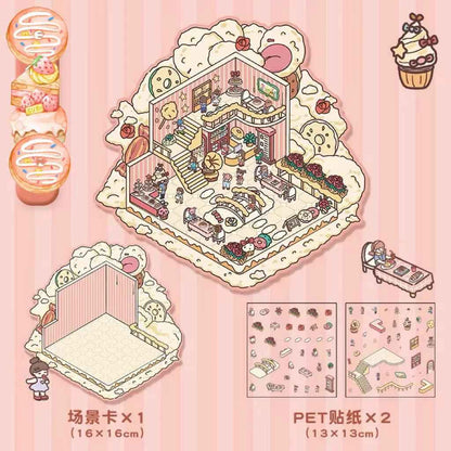 Four Seasons Fairytale Cottage Stickers Scene – 4 Themes: Spring Two-Story Cottage | Summer Candy House | Autumn Pumpkin House | Winter Christmas Cottage - SNSEASY