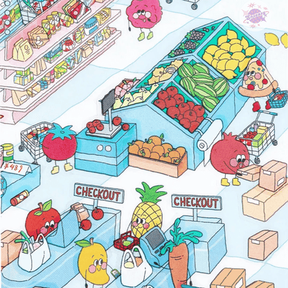 Gourmet Town – 3D Miniature Scene Stickers (Plus Size) – 2 Theme Sets: Gourmet Supermarket | Gourmet Street