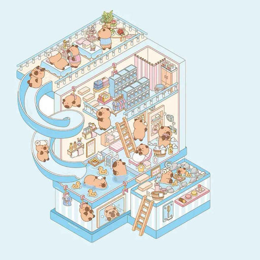 Capybara Holiday Leisure – 3D Sticker Scenes - 2 Theme Sets: Cake Bus | Hot Spring - SNSEASY