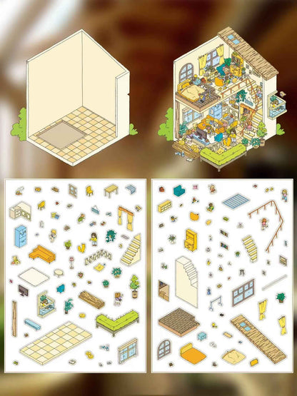 Dream House – 3D Sticker Scenes - 5 Theme Sets: Tree House | Wooden House | Vintage Clothing | Cozy House | Happy House - SNSEASY