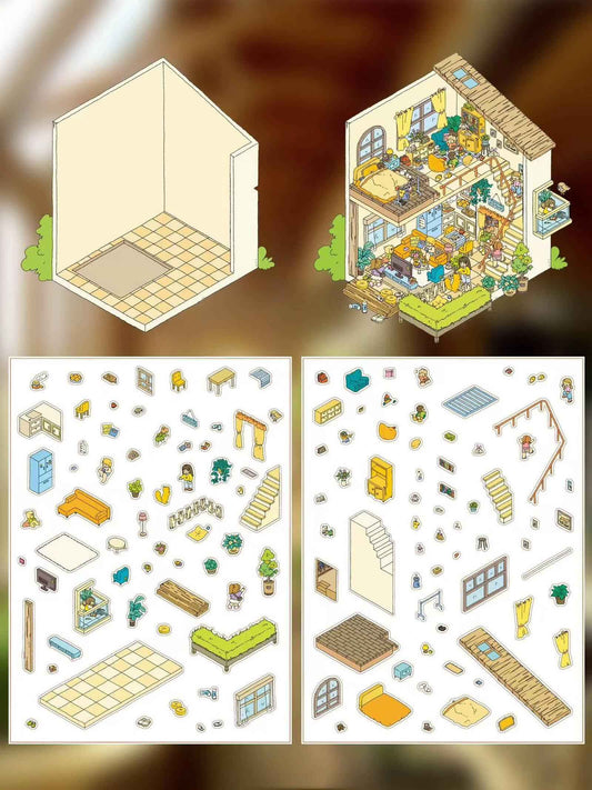 Dream House – 3D Sticker Scenes - 5 Theme Sets: Tree House | Wooden House | Vintage Clothing | Cozy House | Happy House - SNSEASY