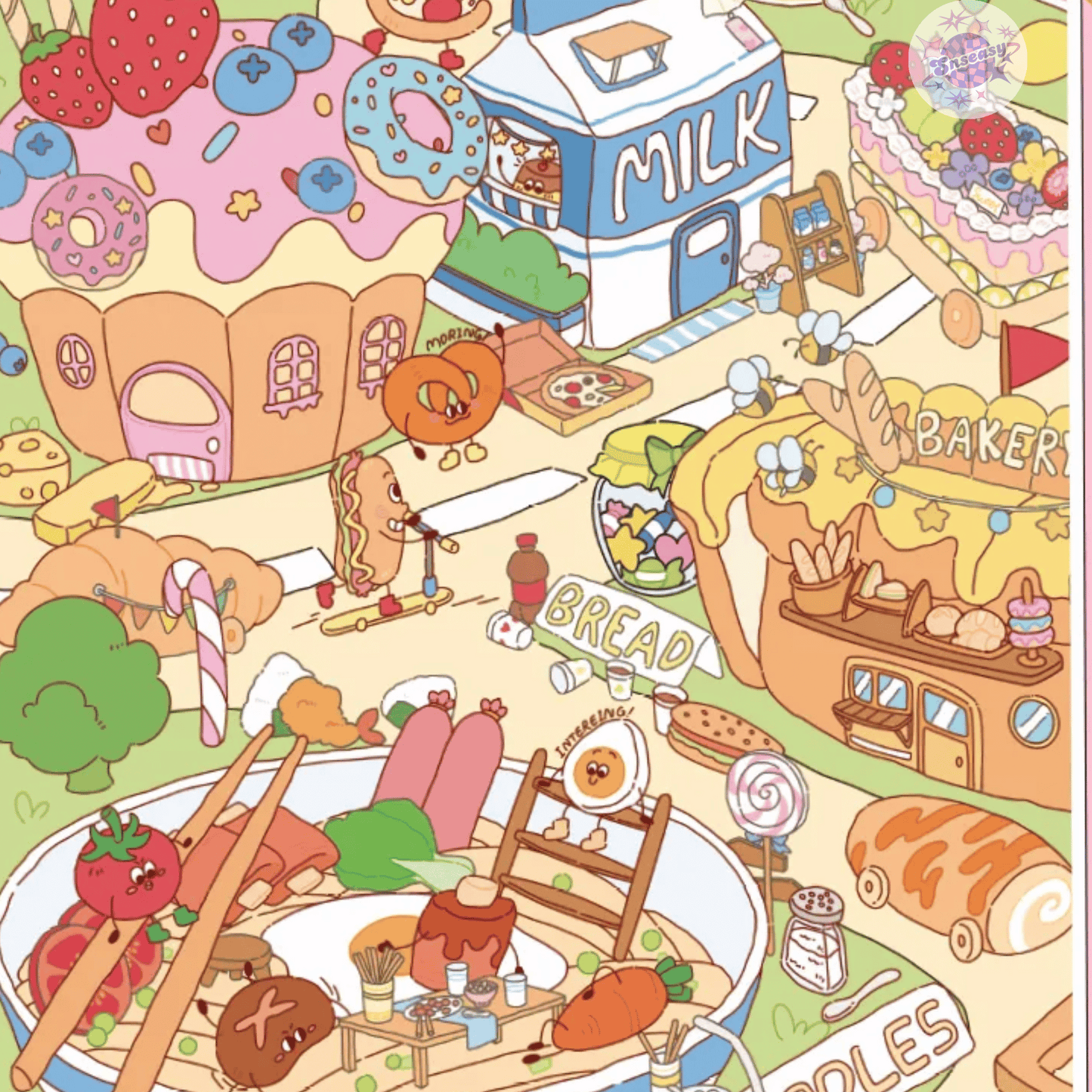 Gourmet Town – 3D Miniature Scene Stickers (Plus Size) – 2 Theme Sets: Gourmet Supermarket | Gourmet Street