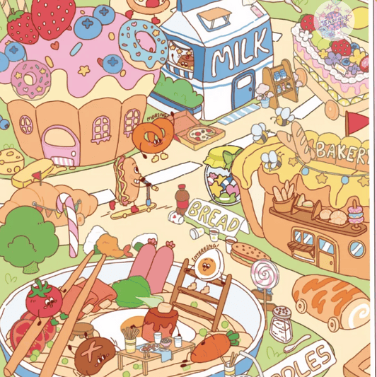 Gourmet Town – 3D Miniature Scene Stickers (Plus Size) – 2 Theme Sets: Gourmet Supermarket | Gourmet Street