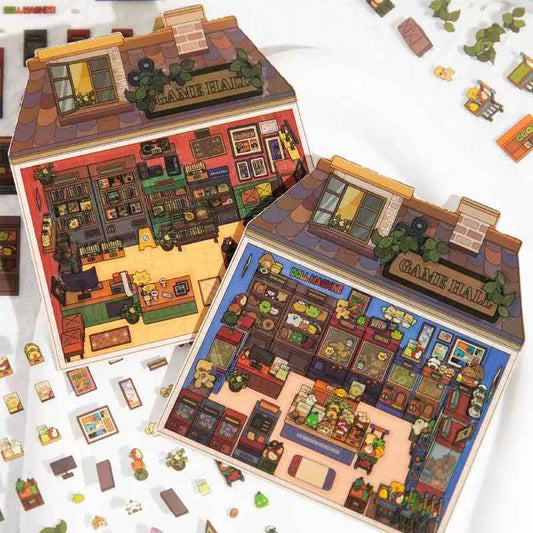 Retro Arcade – 3D Sticker Scenes - 2 Theme Sets: Game Hall | Bookstore - SNSEASY