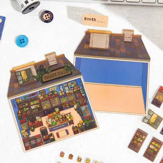 Retro Arcade – 3D Sticker Scenes - 2 Theme Sets: Game Hall | Bookstore - SNSEASY
