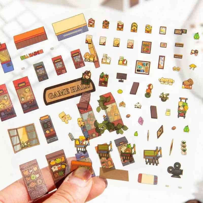 Retro Arcade – 3D Sticker Scenes - 2 Theme Sets: Game Hall | Bookstore - SNSEASY