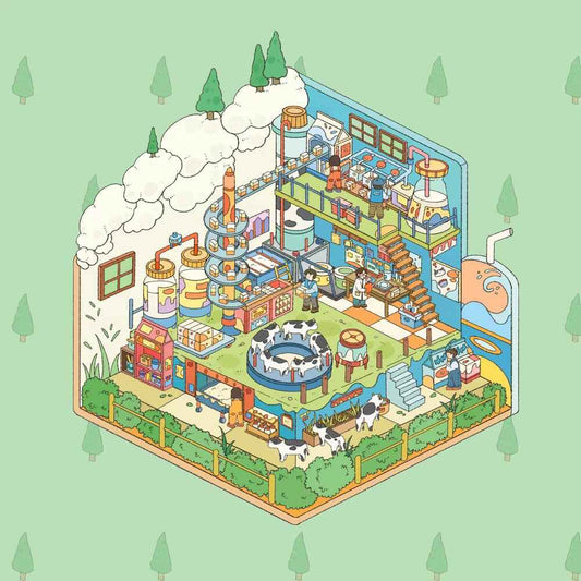 Childhood Dream World – 3D Sticker Scenes - 6 Theme Sets: Tree House | Treehouse Store | Christmas House | Milk Factory | Temple Fair | Autumn Outing - SNSEASY