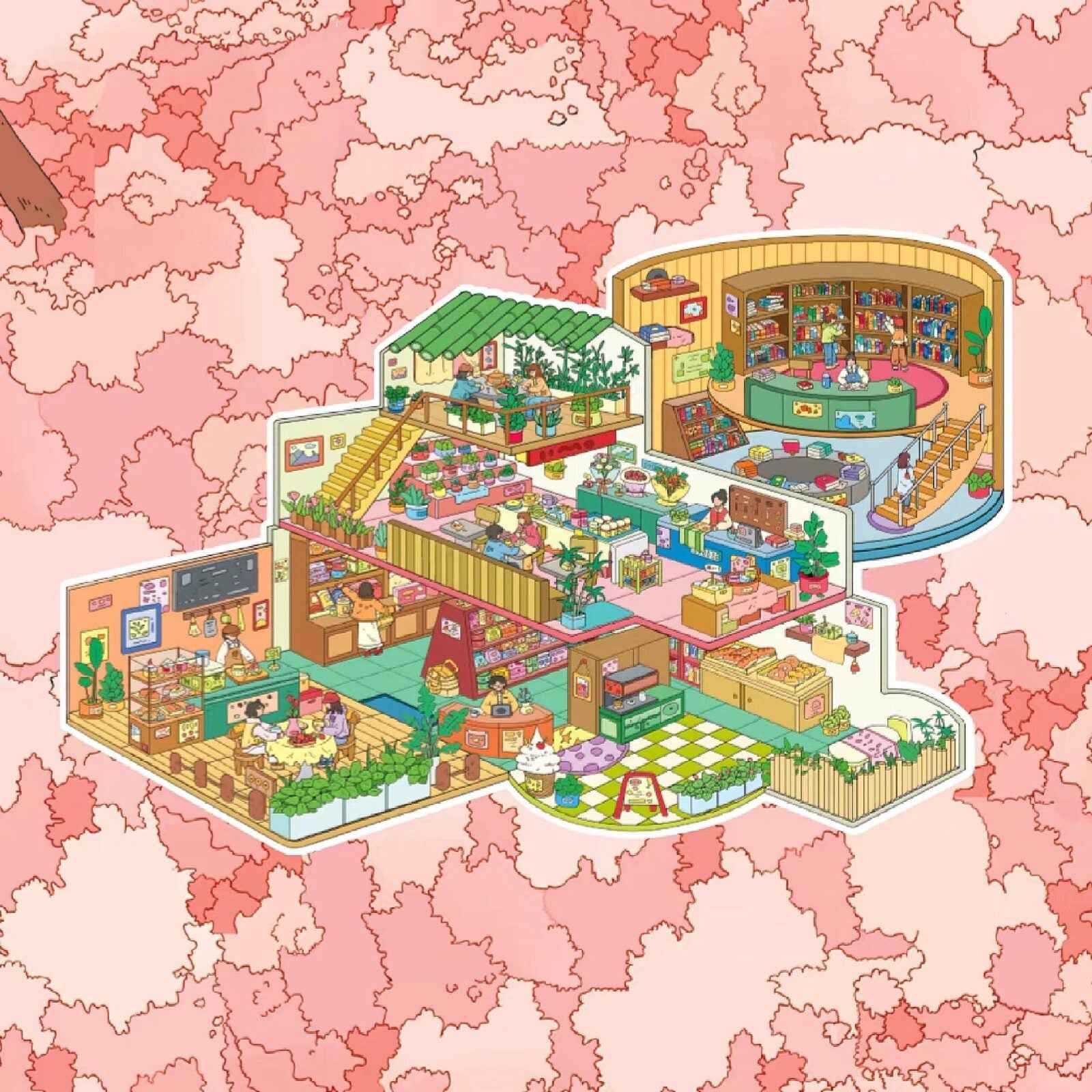 Childhood Dream World – 3D Sticker Scenes - 6 Theme Sets: Tree House | Treehouse Store | Christmas House | Milk Factory | Temple Fair | Autumn Outing - SNSEASY