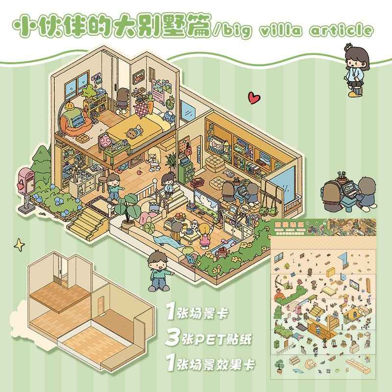 The Best Friends Party – 3D Sticker Scenes - 4 Theme Sets: Sisters Party | Study Party | Birthday Party | Villa Party - SNSEASY