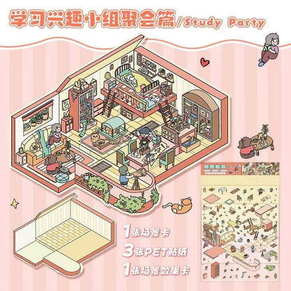 The Best Friends Party – 3D Sticker Scenes - 4 Theme Sets: Sisters Party | Study Party | Birthday Party | Villa Party - SNSEASY
