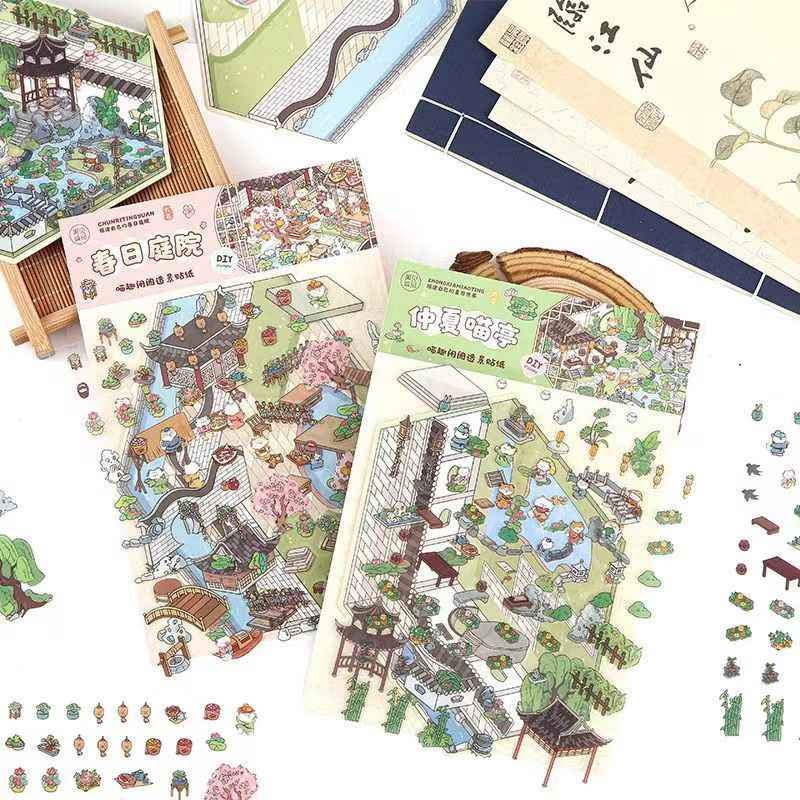 Cute Cat 4.0 – Garden of the Four Seasons 3D Sticker Scenes - 4 Theme Sets: Spring Garden | Summer Garden | Autumn Garden | Winter Garden - SNSEASY