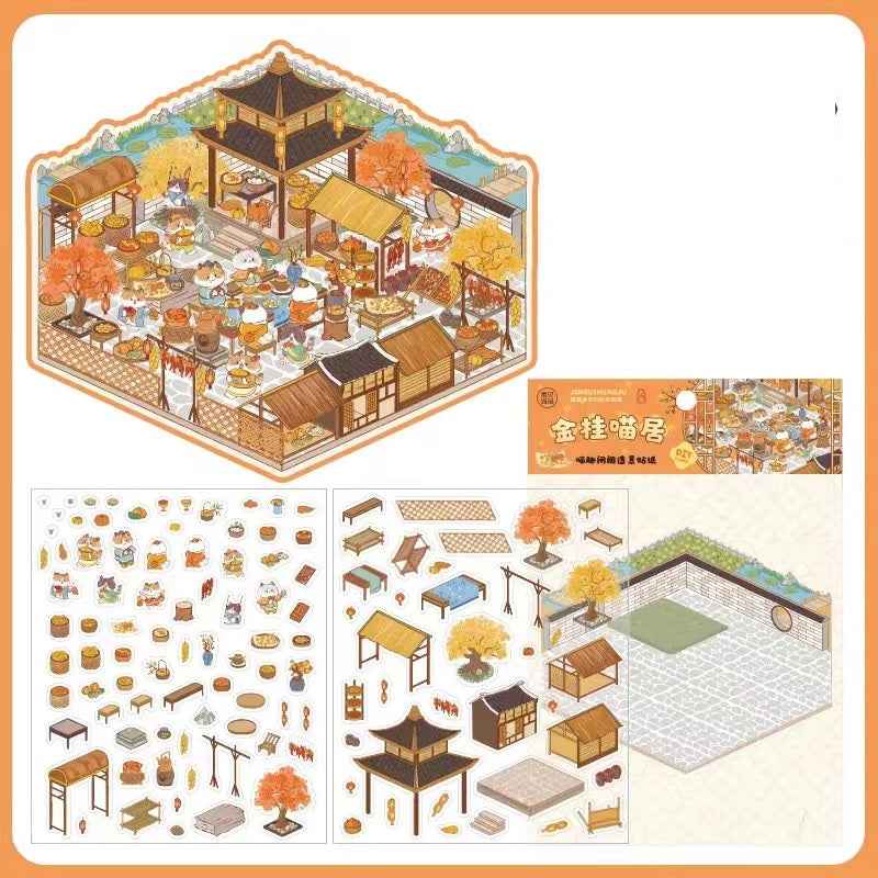 Cute Cat 4.0 – Garden of the Four Seasons 3D Sticker Scenes - 4 Theme Sets: Spring Garden | Summer Garden | Autumn Garden | Winter Garden - SNSEASY