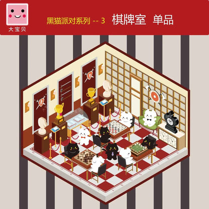 Black Cat Party – 3D Sticker Scenes - 5 Theme Sets: Magic Classroom | Candy House | Game Room | Beach Resort | Forest Camping - SNSEASY