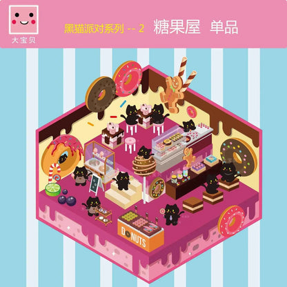 Black Cat Party – 3D Sticker Scenes - 5 Theme Sets: Magic Classroom | Candy House | Game Room | Beach Resort | Forest Camping - SNSEASY
