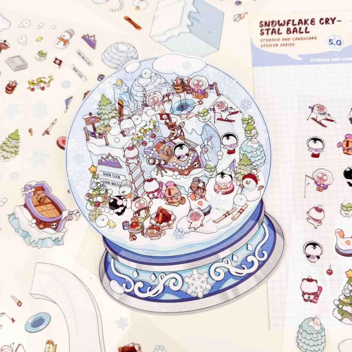 Cute Animal Gifts – 3D Sticker Scenes - 4 Theme Sets: Panda Flower Gift Box | Penguin Ice Cream Kitchen | Crystal Ball Amusement Park | Monet Painting Box - SNSEASY
