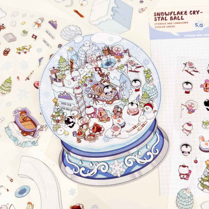Cute Animal Gifts – 3D Sticker Scenes - 4 Theme Sets: Panda Flower Gift Box | Penguin Ice Cream Kitchen | Crystal Ball Amusement Park | Monet Painting Box - SNSEASY