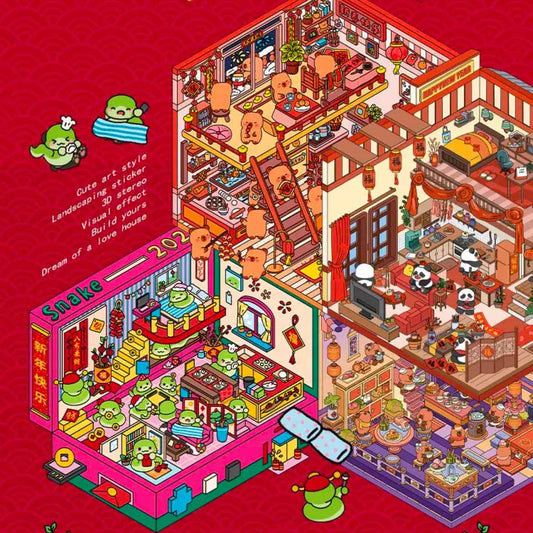 Cute Animal 7.0 – Happy Chinese New Year 3D Sticker Scenes - 4 Theme Sets: Capybara Lantern Festival | Capybara New Year | Panda New Year | Snake 2025 - SNSEASY