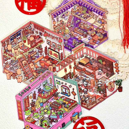 Cute Animal 7.0 – Happy Chinese New Year 3D Sticker Scenes - 4 Theme Sets: Capybara Lantern Festival | Capybara New Year | Panda New Year | Snake 2025 - SNSEASY