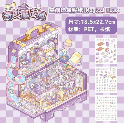 Magical Realm 3.0 Plus A4 Size – Cute Animal’s Boxed World 3D Sticker Scenes - 4 Theme Sets: My Little Pony Music Party | Bear Happy Circus | Capybara Amusement Park | Dog Magic House - SNSEASY