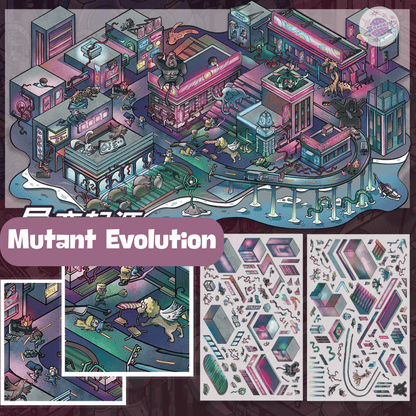 Chaotic Future – 3D Miniature Scene Stickers (Plus Size) – 4 Theme Sets: Mobile Mech City | Mutant Evolution | Robot Uprising | AI-Human Lab