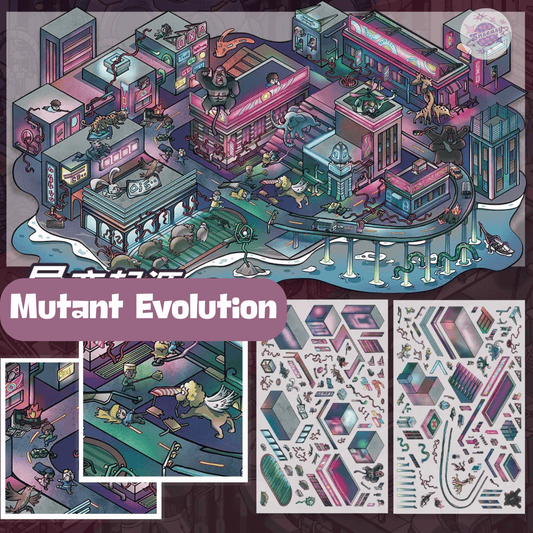 Chaotic Future – 3D Miniature Scene Stickers (Plus Size) – 4 Theme Sets: Mobile Mech City | Mutant Evolution | Robot Uprising | AI-Human Lab