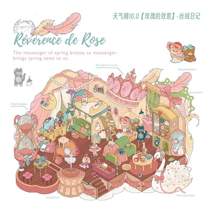 Crimson Rose – 3D Miniature Scene Stickers – 4 Theme Sets: Cat’s Perfume Shop | Princess’s Undersea Villa | Queen’s Treehouse | Postman’s Treehouse