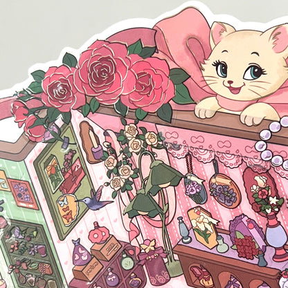 Crimson Rose – 3D Miniature Scene Stickers – 4 Theme Sets: Cat’s Perfume Shop | Princess’s Undersea Villa | Queen’s Treehouse | Postman’s Treehouse