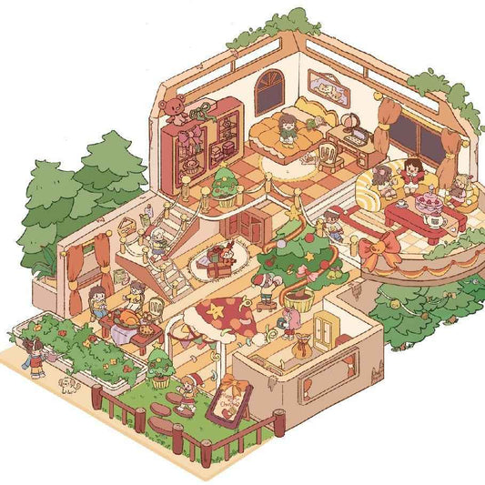 Christmas Winter Party – 3D Sticker Scenes - 4 Theme Sets: Christmas Party | Winter Christmas | Christmas House | Animal Dental Clinic