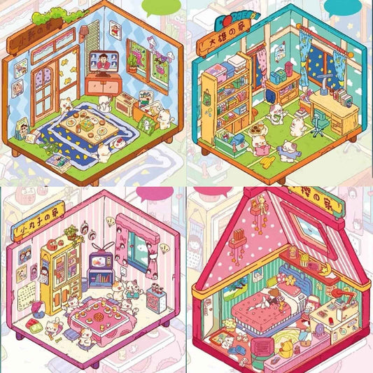Japanese Manga Childhood Homes – 3D Sticker Scenes - 4 Theme Sets: Shin-chan’s House | Nobita’s House | Maruko’s House | Sakura’s House