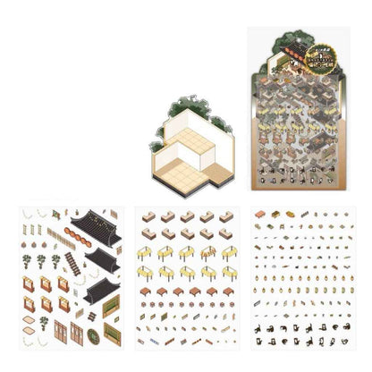 Black & White – Panda and Cat Traditional Chinese 2-Floor Shops 3D Sticker Scenes - 4 Theme Sets: Panda Bookstore | Panda Hotel | Cat Baozi Shop | Cat Restaurant