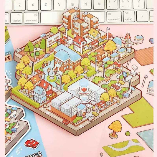 Happy Town – 3D Sticker Scenes - 2 Theme Sets: Town A | Town B