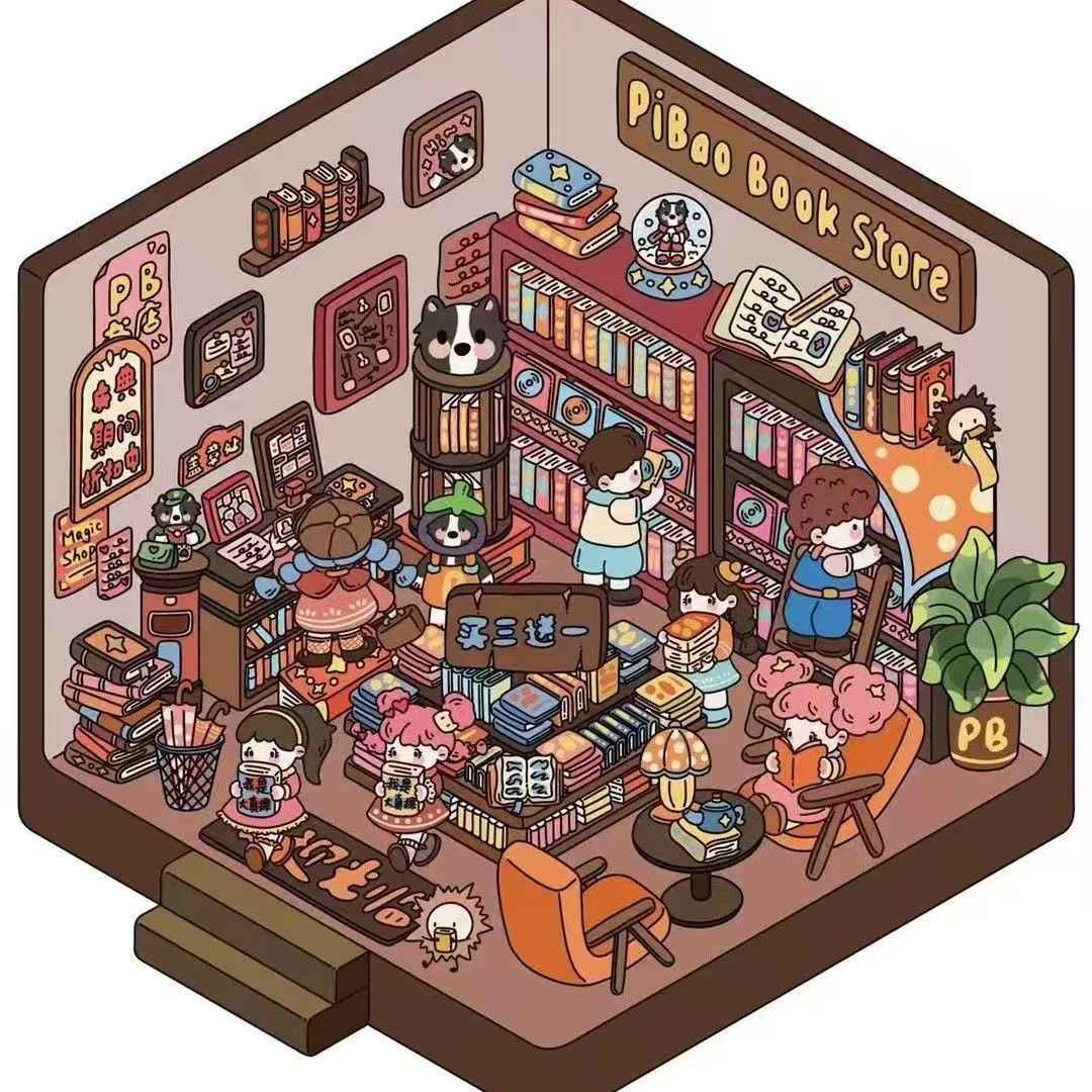 Cartoon Shop – 3D Sticker Scenes - 4 Theme Sets: Convenience Store | Bakery | Flower Shop | Bookstore
