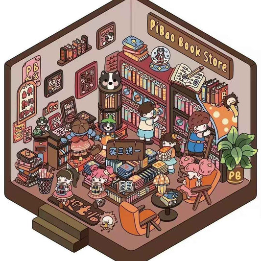 Cartoon Shop – 3D Sticker Scenes - 4 Theme Sets: Convenience Store | Bakery | Flower Shop | Bookstore