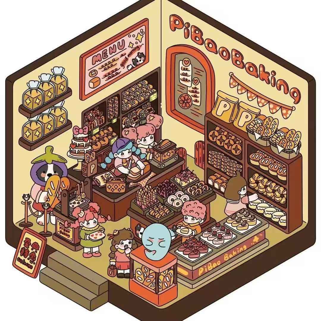 Cartoon Shop – 3D Sticker Scenes - 4 Theme Sets: Convenience Store | Bakery | Flower Shop | Bookstore