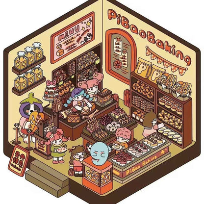 Cartoon Shop – 3D Sticker Scenes - 4 Theme Sets: Convenience Store | Bakery | Flower Shop | Bookstore