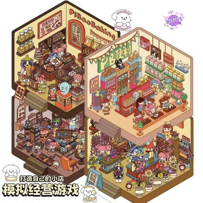 Cartoon Shop – 3D Sticker Scenes - 4 Theme Sets: Convenience Store | Bakery | Flower Shop | Bookstore