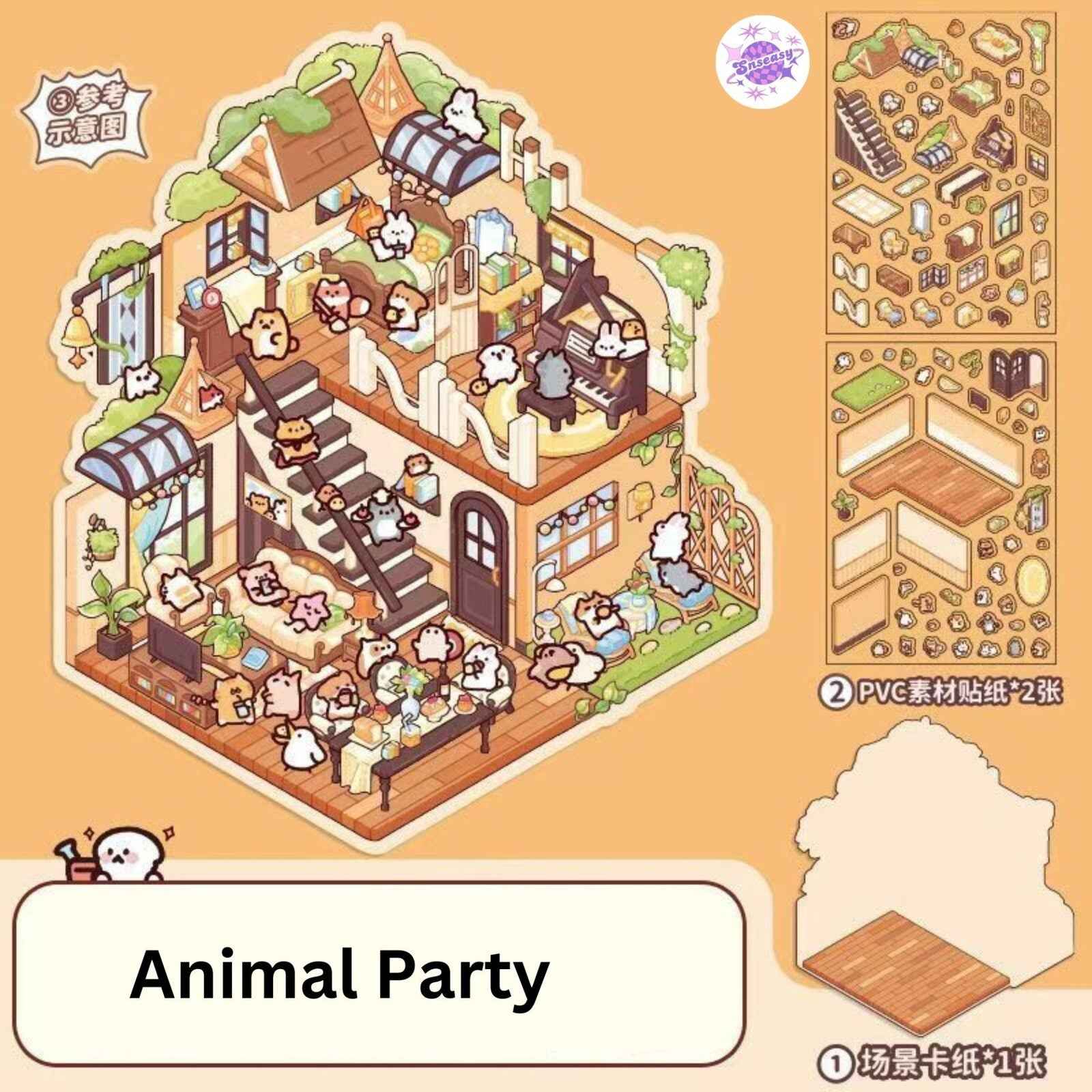 Animal Fairy Tale 2-Floor – 3D Sticker Scenes - 4 Theme Sets: Animal Room | Animal Party | Animal Farm | Animal Castle