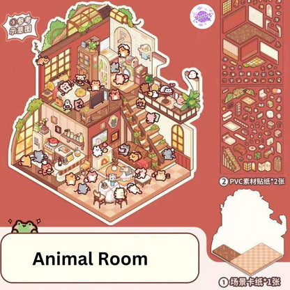 Animal Fairy Tale 2-Floor – 3D Sticker Scenes - 4 Theme Sets: Animal Room | Animal Party | Animal Farm | Animal Castle