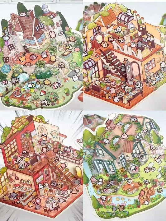Animal Fairy Tale 2-Floor – 3D Sticker Scenes – 4 Theme Sets: Animal Room | Animal Party | Animal Farm | Animal Castle