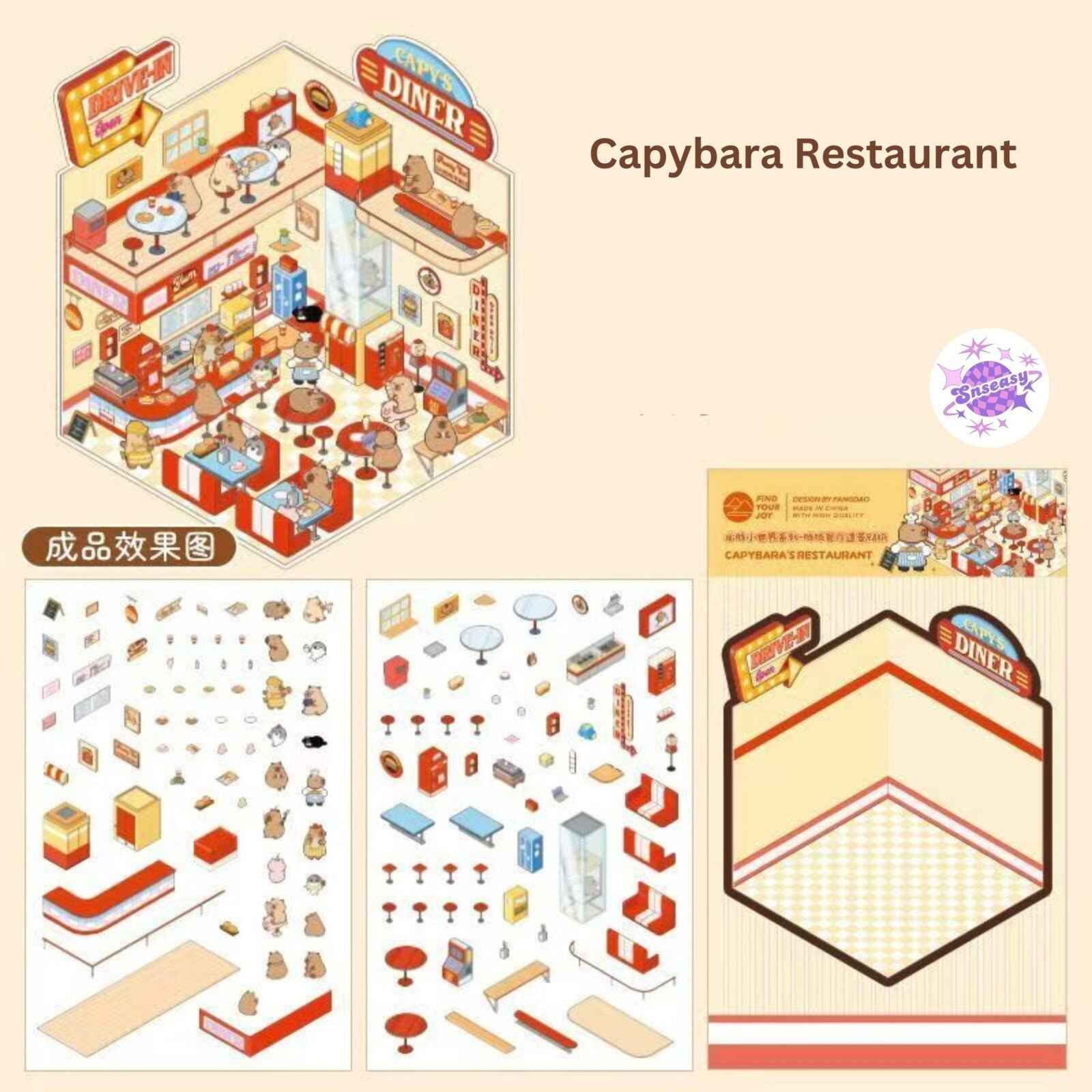 Capybara & Cute Penguin – 3D Sticker Scenes - 8 Theme Sets: Capybara Restaurant | Capybara Magic Treehouse | Capybara Hot Spring Hotel | Capybara Museum | Penguin Cottage | Penguin Garden | Penguin Beach | Penguin Dessert Shop