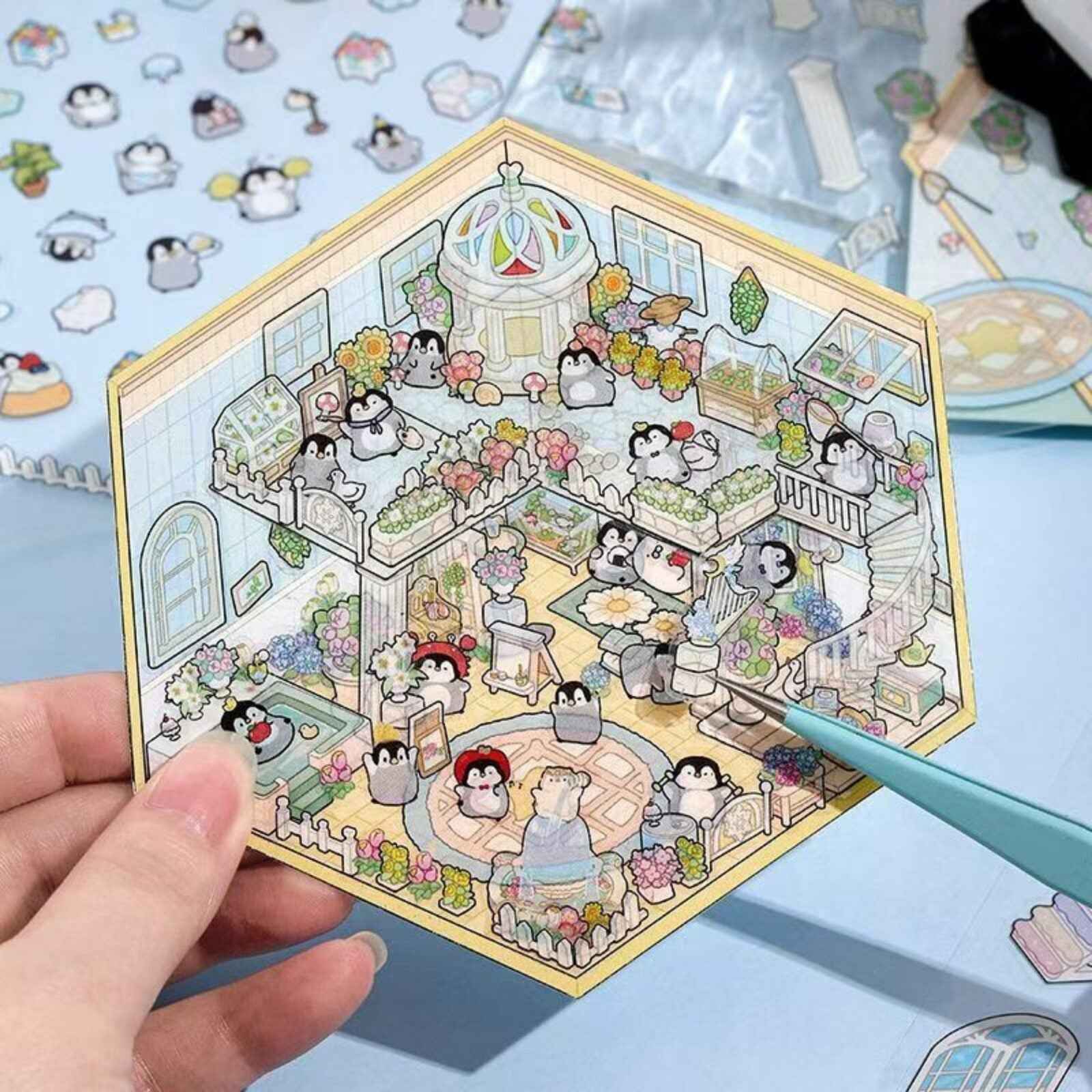 Capybara & Cute Penguin – 3D Sticker Scenes - 8 Theme Sets: Capybara Restaurant | Capybara Magic Treehouse | Capybara Hot Spring Hotel | Capybara Museum | Penguin Cottage | Penguin Garden | Penguin Beach | Penguin Dessert Shop