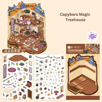 Capybara & Cute Penguin – 3D Sticker Scenes - 8 Theme Sets: Capybara Restaurant | Capybara Magic Treehouse | Capybara Hot Spring Hotel | Capybara Museum | Penguin Cottage | Penguin Garden | Penguin Beach | Penguin Dessert Shop
