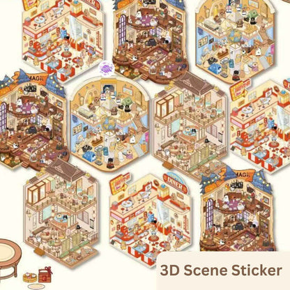 Capybara & Cute Penguin – 3D Sticker Scenes - 8 Theme Sets: Capybara Restaurant | Capybara Magic Treehouse | Capybara Hot Spring Hotel | Capybara Museum | Penguin Cottage | Penguin Garden | Penguin Beach | Penguin Dessert Shop