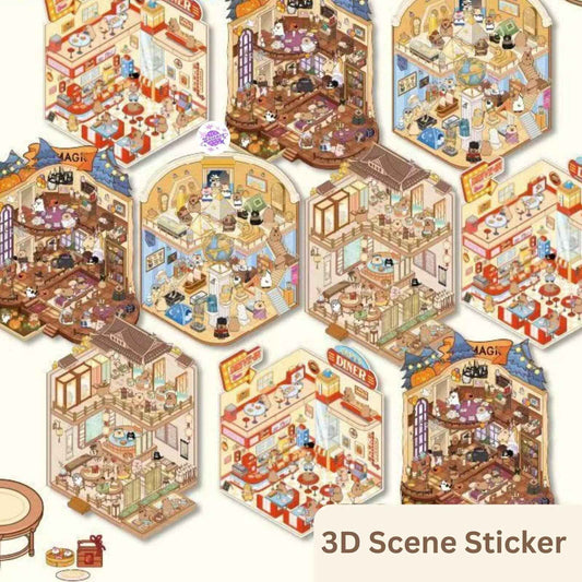 Capybara & Cute Penguin – 3D Sticker Scenes - 8 Theme Sets: Capybara Restaurant | Capybara Magic Treehouse | Capybara Hot Spring Hotel | Capybara Museum | Penguin Cottage | Penguin Garden | Penguin Beach | Penguin Dessert Shop
